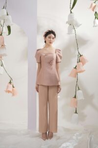 Quần dập li áo dài cạp trơn
