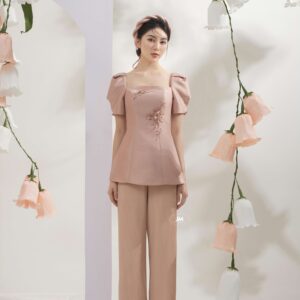 Quần dập li áo dài cạp trơn